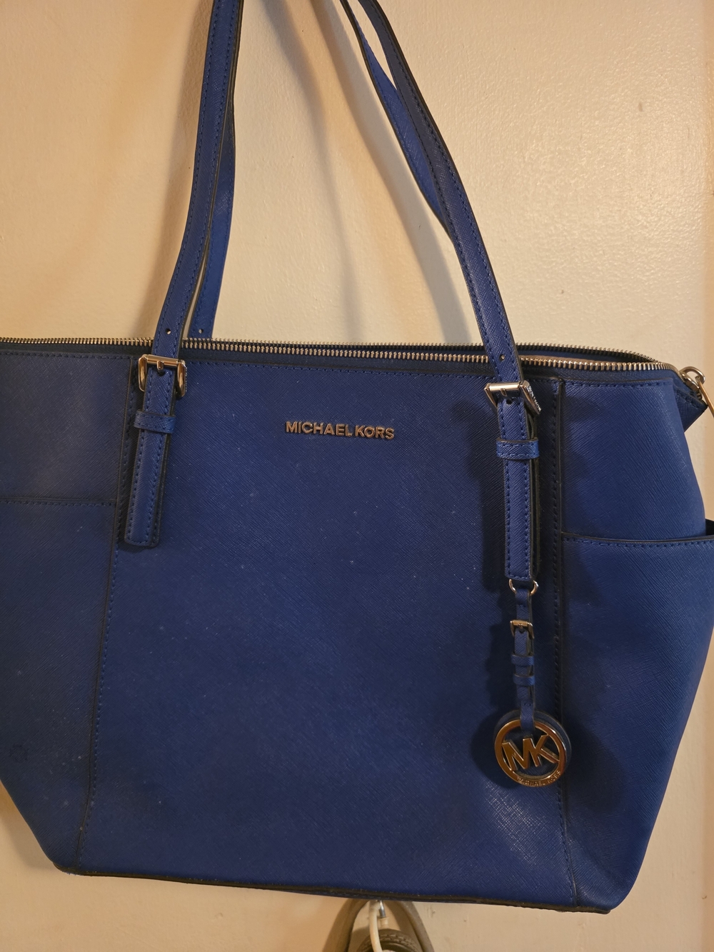 Michael Kors Royal Blue Saffiano Tote with Gold Hardware